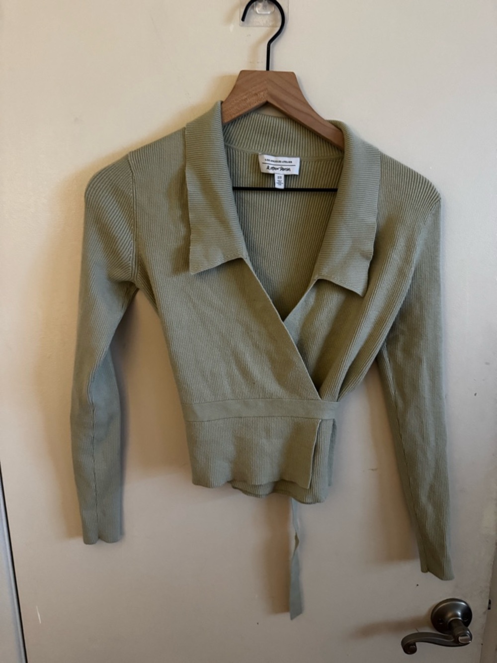 & other stories sage green  Ribbed Wrap Sweater